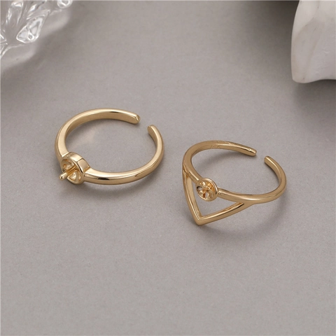 Basi per Anelli Regolabili in Rame Placcato Oro 14K per Perle Basi per Anelli DIY Forma V Geometrica Circolare