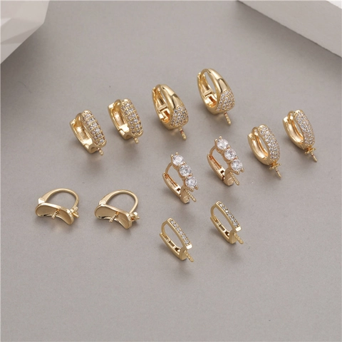 Copper Rhinestone Earring Findings DIY Jewelry Accessories Gold Plated Huggie Earring Clasp For Pearl Earrings For Women