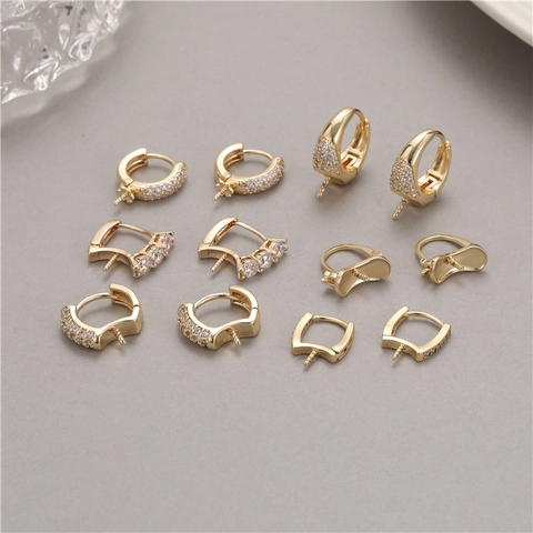 Copper Rhinestone Earring Findings DIY Jewelry Accessories Gold Plated Huggie Earring Clasp For Pearl Earrings For Women