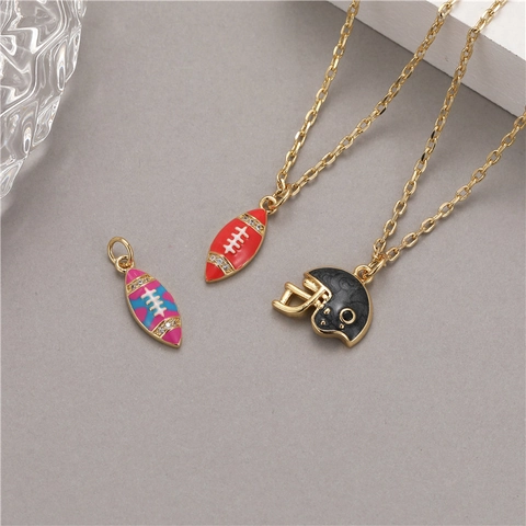 14K Gold Plated Copper American Rugby Football Helmet Pendant Charms With Zirconia Enamel For DIY Jewelry Making Accessories