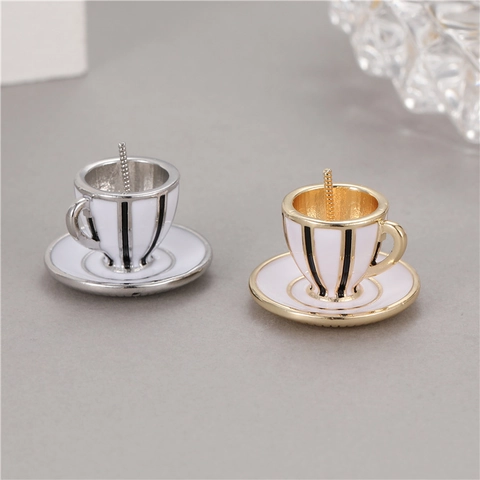 Mini Coffee Cup Saucer Copper Enamel Pendant For DIY Artificial Baroque Pearl Holder Handcrafted Jewelry Making Accessories For Women