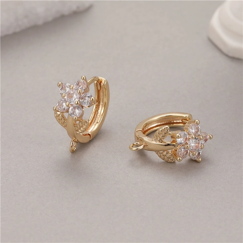 Copper 14K Gold Huggie Hoop Earrings Heart Star Butterfly Flower Rhinestone Inlaid DIY Earring Findings Jewelry Making Parts