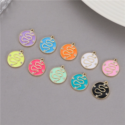 Copper Snake Coin Enamel Pendant Zirconia Micro Inlaid Zodiac Animal Round Charm For DIY Necklace Bracelet Earrings Jewelry Making