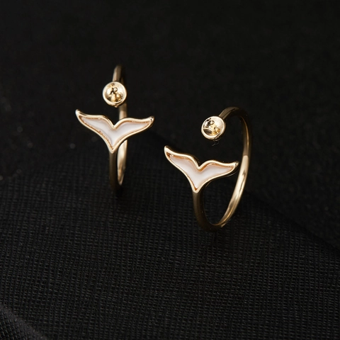 Koperen 14K Vergulde Walvisstaart Hanger Oorknopjes Open Ring Collectie Met Kunstparel Inleg Voor Dames Sieraden