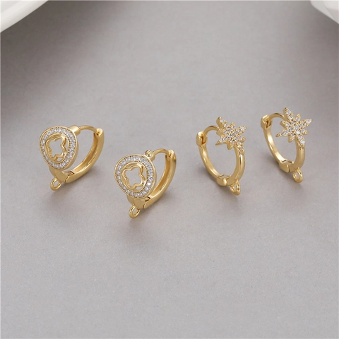 Apprêts de Créoles en Cuivre Plaqué Or DIY Avec Trèfle Étoile en Strass pour la Fabrication de Bijoux Accessoires