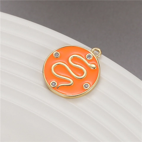Copper Snake Coin Enamel Pendant Zirconia Micro Inlaid Zodiac Animal Round Charm For DIY Necklace Bracelet Earrings Jewelry Making