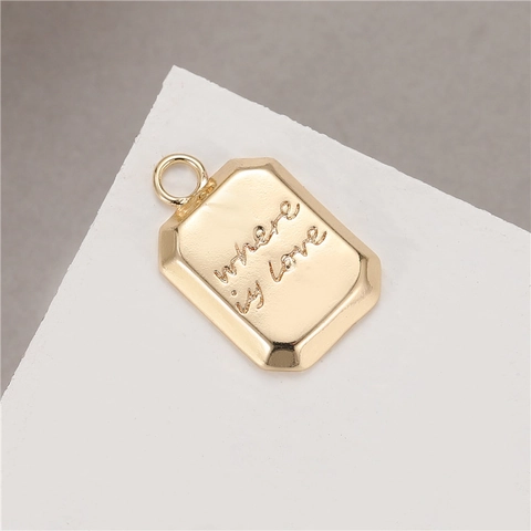 14K Gold Plated Copper Rectangle Pendant Engraved Identity Tag Luck Queen For DIY Jewelry Making Hip Hop Charms