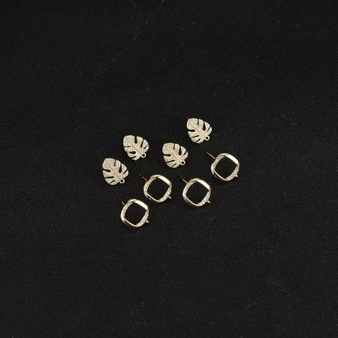 Elegant Copper Leaf Geometric Stud Earrings With 925 Sterling Silver Earring Post 14K Gold Plated Rhinestone Earrings For Women Jewelry