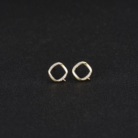 Elegant Copper Leaf Geometric Stud Earrings With 925 Sterling Silver Earring Post 14K Gold Plated Rhinestone Earrings For Women Jewelry