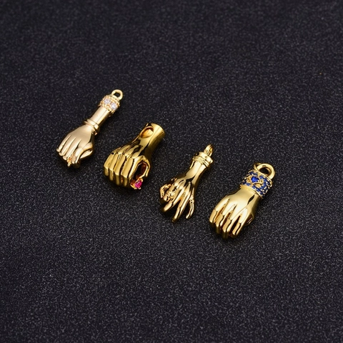 14K Gold Plated Copper Hand Gesture Pendant Micro Inlaid Zirconia Charm For DIY Necklace Bracelet Jewelry Making Findings