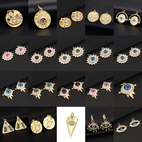 14K Gold Plated Copper Evil Eye Pendant Charm For Women DIY Jewelry Making Bohemian Zirconia Rhinestone Accessories