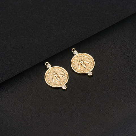 Pendentif Pièce en Cuivre Plaqué Or 14K pour Femme Rétro Œil du Diable Lune Étoile Abeille Surf Accessoire Bijoux