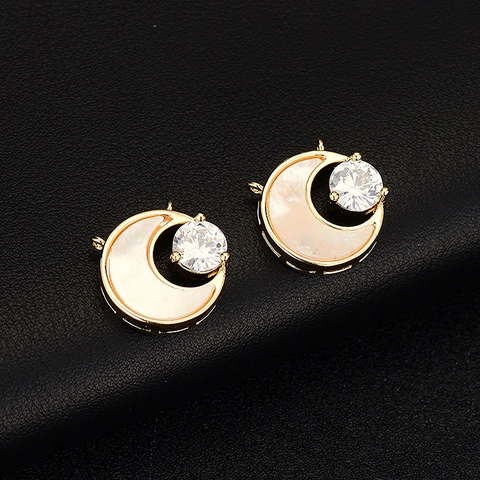 Colgante de Luna DIY Minimalista de Cobre Bañado en Oro de 14K con Madreperla y Circón Redondo para Hacer Joyas