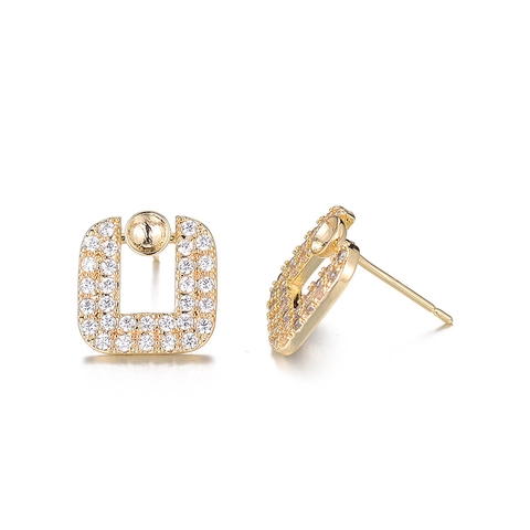 14K Gold Plated Geometric Stud Earrings With 925 Sterling Silver Post Rhinestone Inlaid Artificial Pearl Holder Jewelry