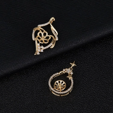 Επιχρυσωμένο Χάλκινο Κρεμαστό Κολιέ 14K Με Ζιρκόνια Αστέρι Φεγγάρι Καρδιά Λουλούδι Βάση DIY Ημιτελή Κοσμήματα Για Γυναίκες