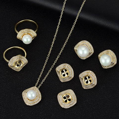 DIY Schmuckzubehör Zirkonia Eingelegt Kupfer Basis Für Künstliche Perlenring Anhänger Ohrringe Mode Schmuck Handwerk Zubehör