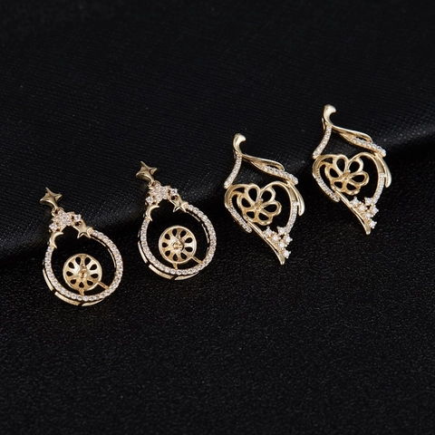 Επιχρυσωμένο Χάλκινο Κρεμαστό Κολιέ 14K Με Ζιρκόνια Αστέρι Φεγγάρι Καρδιά Λουλούδι Βάση DIY Ημιτελή Κοσμήματα Για Γυναίκες