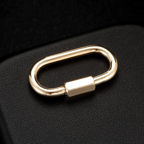 14K Gold Plated Copper Oval Screw Gate Carabiner Clasp Minimalist Geometric Metal Locking Hook For DIY Jewelry Making Findings