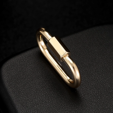 14K Gold Plated Copper Oval Screw Gate Carabiner Clasp Minimalist Geometric Metal Locking Hook For DIY Jewelry Making Findings