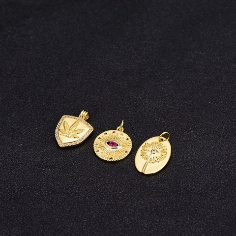 14K Gold Plated Copper Pendant Charms Evil Eye Dandelion Virgin Mary Shield DIY Necklace Accessories Jewelry For Women
