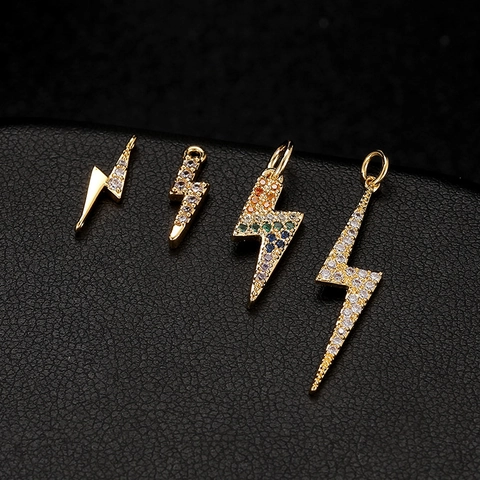 Hip Hop Copper Lightning Bolt Pendant Colorful Zirconia Inlaid Charm For DIY Jewelry Making Gold Plated Minimalist Necklace Accessory