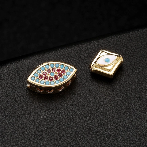Ethnic Gold Plated Evil Eye Copper Charm Rhinestone Pendant For DIY Jewelry Making Bracelet Necklace Earring Accessory