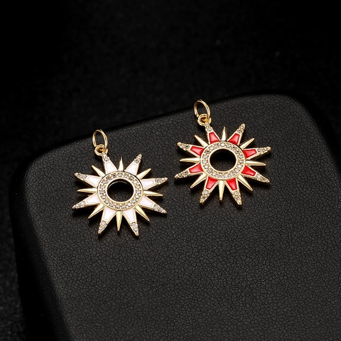 Luxury Sun Gear Pendant 14K Gold Plated Copper Inlaid Zirconia Hollow Sunburst Charm For DIY Necklace Jewelry Making For Women