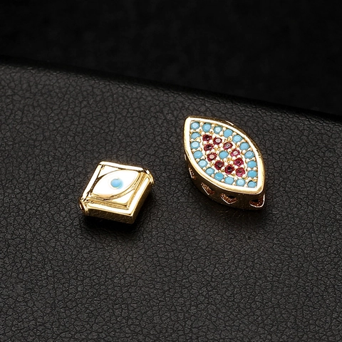 Ethnic Gold Plated Evil Eye Copper Charm Rhinestone Pendant For DIY Jewelry Making Bracelet Necklace Earring Accessory