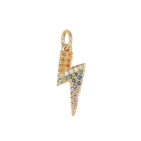 Hip Hop Copper Lightning Bolt Pendant Colorful Zirconia Inlaid Charm For DIY Jewelry Making Gold Plated Minimalist Necklace Accessory