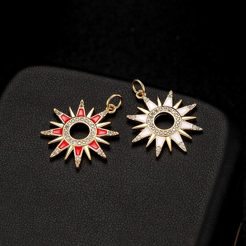 Luxury Sun Gear Pendant 14K Gold Plated Copper Inlaid Zirconia Hollow Sunburst Charm For DIY Necklace Jewelry Making For Women