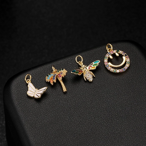 DIY Μενταγιόν από Χαλκό με Επιχρύσωση 14K Πεταλούδα Φοίνικας Μέλισσα Χαμογελαστό Πρόσωπο Σμάλτο Στρας Υλικά Κοσμημάτων
