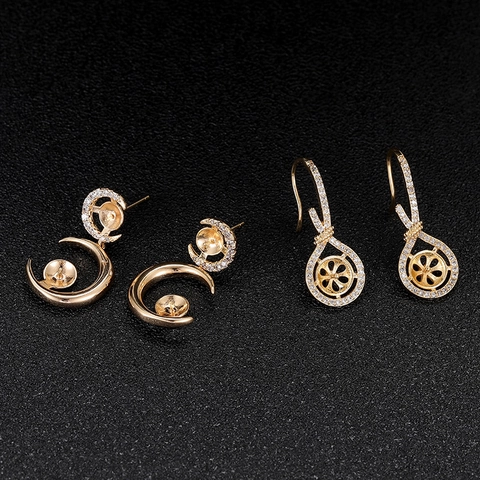 Copper Inlaid Zirconia DIY Artificial Pearl Tray Earrings With 925 Sterling Silver Earring Post For Women Jewelry Accessories Making