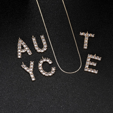 14K Gold Plated Copper 26 English Alphabet Letter Pendant With Micro Inlaid Zirconia Initial Charm For Women DIY Jewelry Making