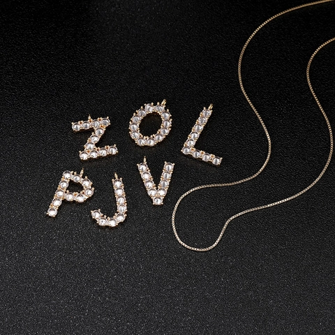 14K Gold Plated Copper 26 English Alphabet Letter Pendant With Micro Inlaid Zirconia Initial Charm For Women DIY Jewelry Making