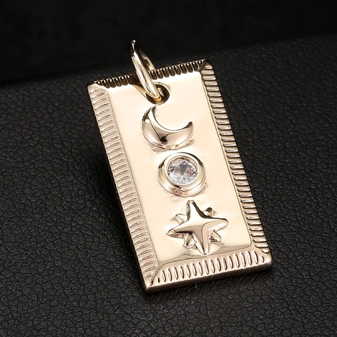 14K Vergoldeter Kupfer Zirkonia Rechteck Buchstabe T Stern Mond Anhänger Minimalistischer Modeschmuck Damen Geschenk