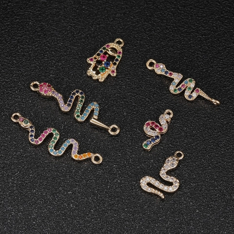 Westerse Stijl Koperen Strass Slang Hangers Hand Van Fatima Connectoren DIY Sieraden Onderdelen Voor Ketting Oorbellen Maken