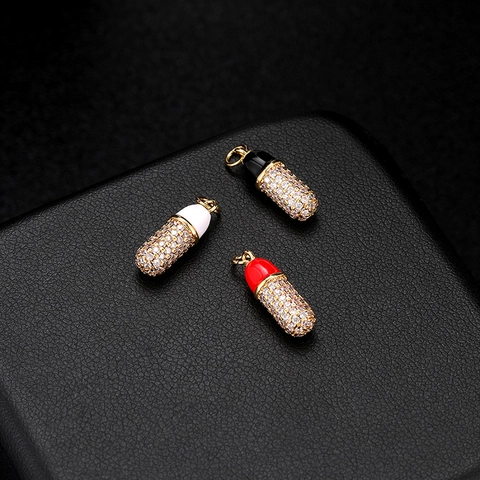 Creative Enamel Pill Capsule Pendant With Rhinestones Copper 14K Gold Plated Personalized Charm For Necklace DIY Jewelry Making