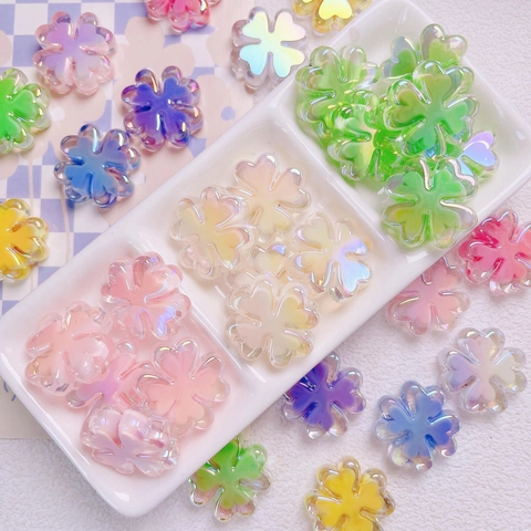 Cuentas Sueltas de Acrílico Irisado Chapadas en UV Forma de Trébol de Cuatro Hojas Para Bricolaje Cadena de Teléfono Llavero Joyería Aurora Accesorios