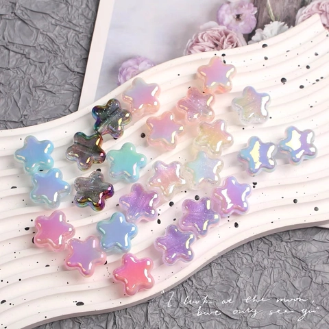 Perline a Stella in Acrilico Olografico Aurora Paillettes Crema Pentagramma Perline Sciolte per DIY Catena Telefono Collana Accessori per Creazione Gioielli
