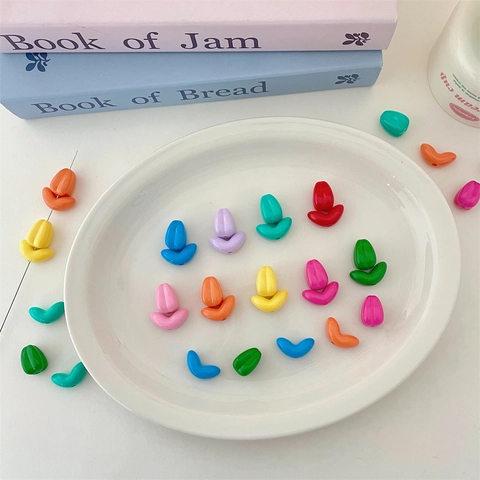 Tulip Flower Leaf Acrylic Beads Lacquered Splicing DIY Jewelry Making Materials For Phone Chain Bracelet Handmade Loose Beads
