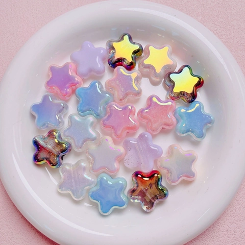 Perline a Stella in Acrilico Olografico Aurora Paillettes Crema Pentagramma Perline Sciolte per DIY Catena Telefono Collana Accessori per Creazione Gioielli