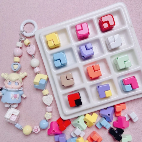 Acrylic Lacquered Geometric Cube Beads Spliced Square Dopamine Color DIY Accessories For Phone Chain And Bag Decor