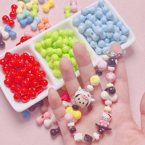 DIY Knochenform Acrylperlen Lackierte Erdnussperlen Bonbonfarbe Lose Perlen Für Handgemachten Schmuck Handyketten Zubehör