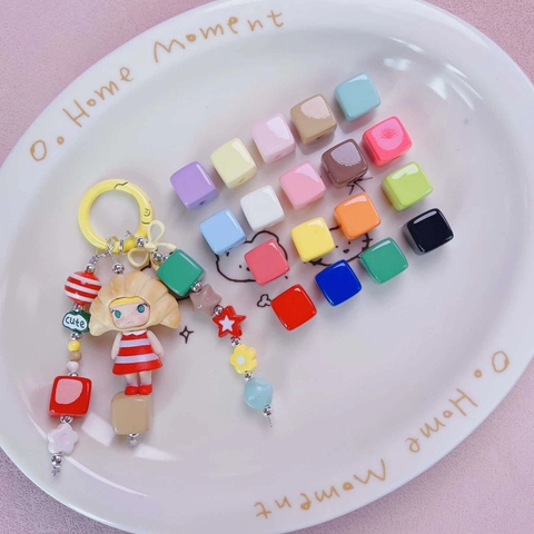 Acrylic Cube Beads Macaron Color Dopamine Style Straight Hole Loose Beads For DIY Jewelry Making Phone Chain Materials