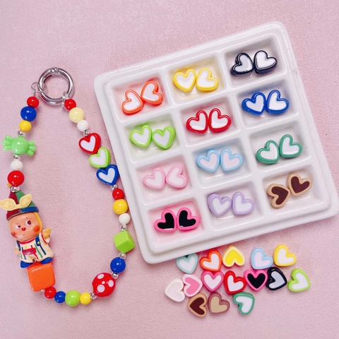 Hartvormige Tweekleurige Acryl Losse Kralen Voor DIY Sieraden Maken Dopamine Kleuren Contrast Spacer Kralen Telefoonketting Materiaal