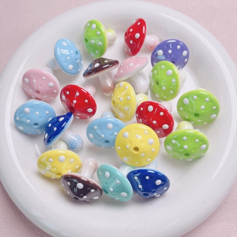 Hand Painted Ceramic Mushroom Beads Colorful Polka Dot Loose Beads For DIY Jewelry Making Necklaces Bracelets Phone Chains