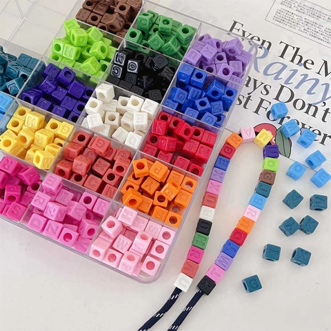 Acryl Vierkante Letter Kralen Alfabet Kubus Kralen Groot Gat Effen Kleur Kralen Voor DIY Armband Ketting Sieraden Maken