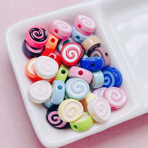 Acrylic Spiral Swirl Beads Colorful Lacquered Swiss Roll Loose Beads For DIY Jewelry Making Phone Chain Keychain Findings