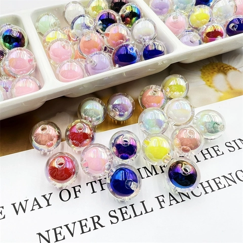 16mm Irisierende Acrylperlen UV Beschichtet Rund Perle in Perle Für DIY Schmuckherstellung Handy Kette Bastelzubehör