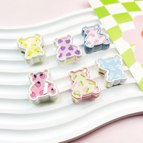 Iridescent Cartoon Bear Resin Beads Fruit Floral Print DIY Craft Jewelry Making Charms For Bracelet Necklace Phone Chain Decor